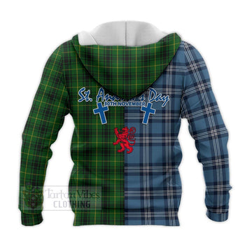 Tartan Vibes Clothing MacArthur (McArthur) Tartan Knitted Hoodie Happy St. Andrew's Day Half Tartan Style