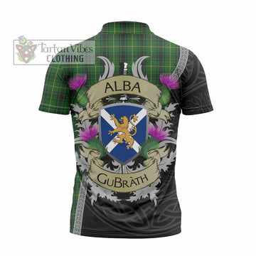 MacArthur (McArthur) Tartan Family Crest Zipper Polo Shirt Lion Rampant Royal Thistle Shield Celtic Inspired