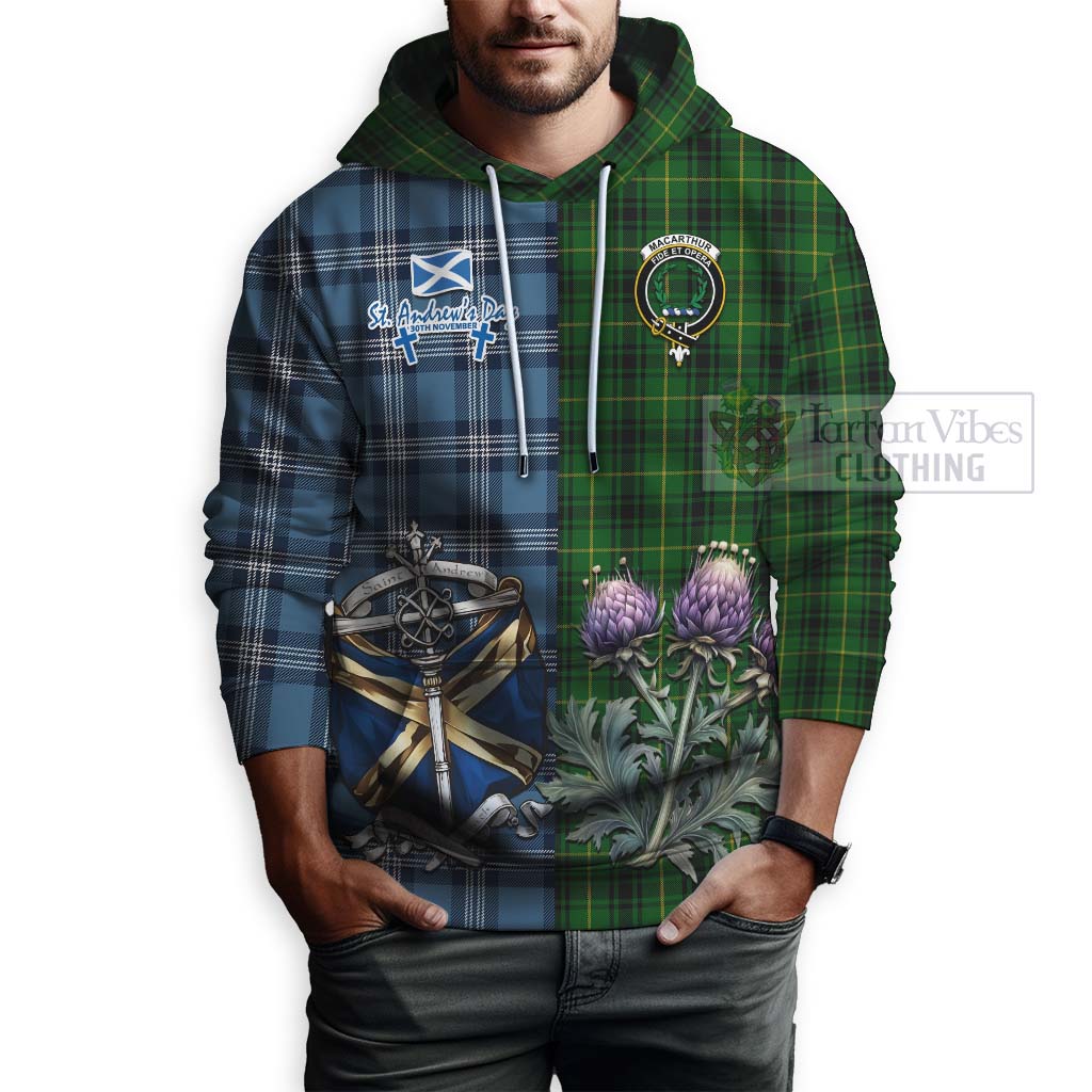 Tartan Vibes Clothing MacArthur (McArthur) Tartan Hoodie Happy St. Andrew's Day Half Tartan Style