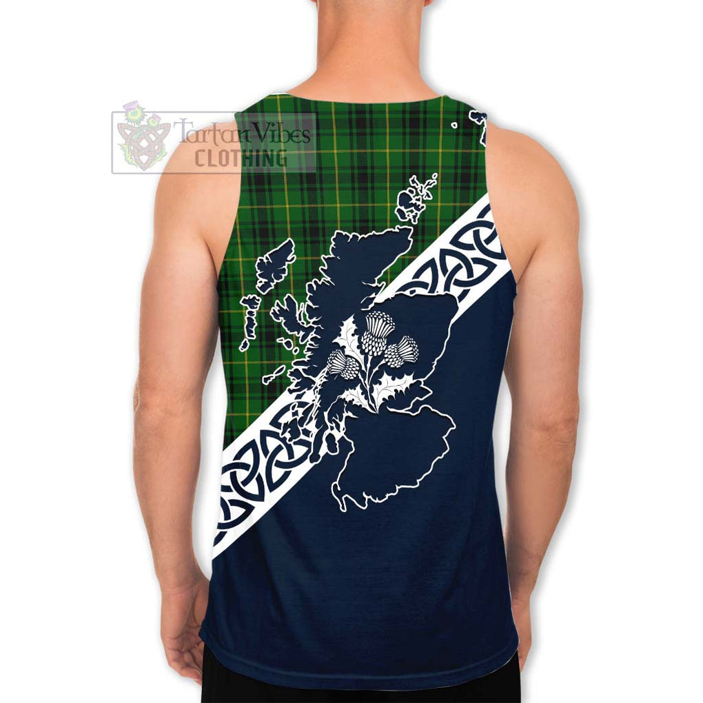 Tartan Vibes Clothing MacArthur (McArthur) Tartan Men's Tank Top Featuring Thistle and Scotland Map