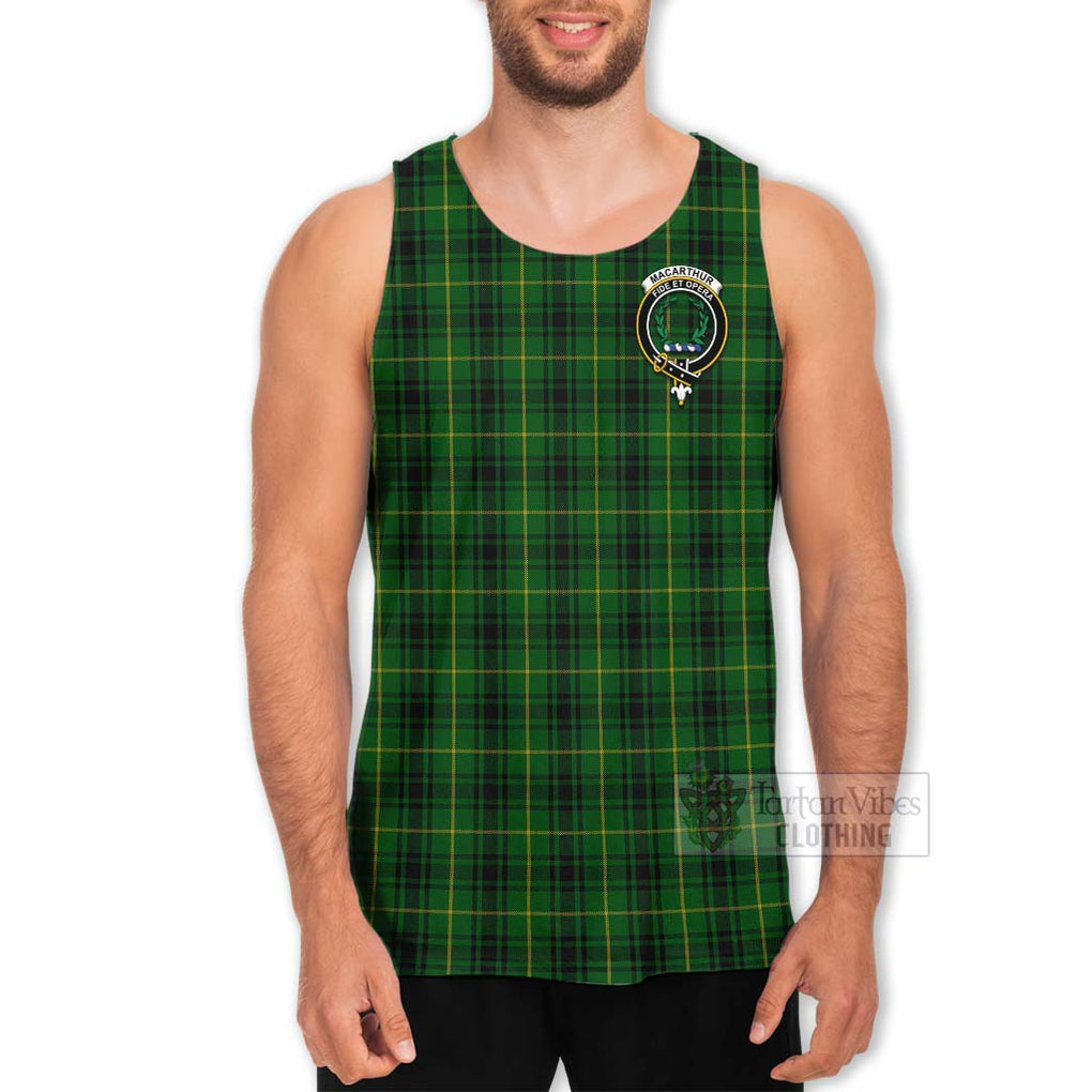 Tartan Vibes Clothing MacArthur (McArthur) Tartan Men's Tank Top with Family Crest and Bearded Skull Holding Bottles of Whiskey