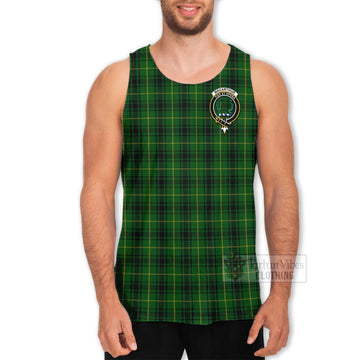 Tartan Vibes Clothing MacArthur (McArthur) Tartan Men's Tank Top with Family Crest and Bearded Skull Holding Bottles of Whiskey