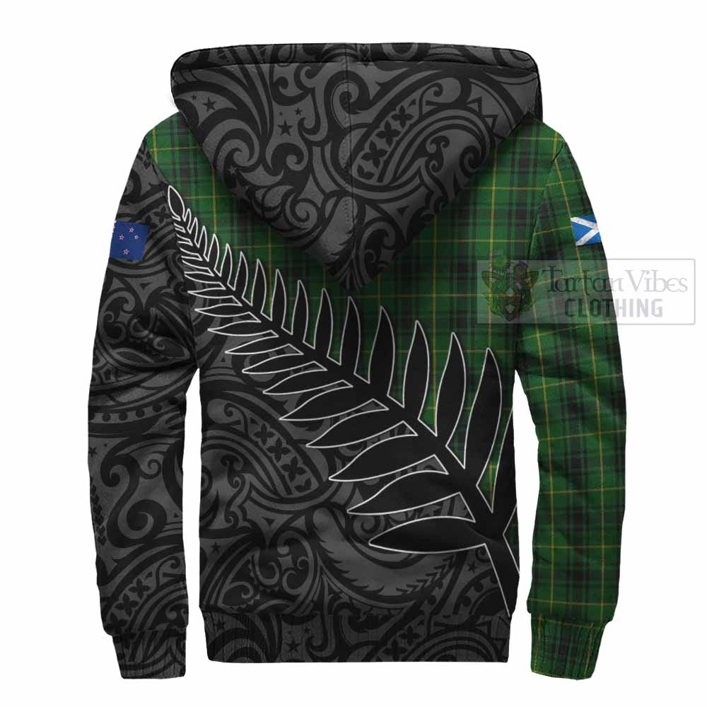 Tartan Vibes Clothing MacArthur (McArthur) Crest Tartan Sherpa Hoodie with New Zealand Silver Fern Half Style