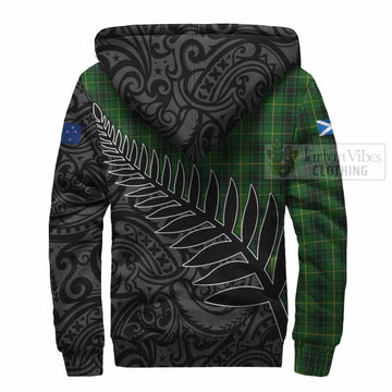 Tartan Vibes Clothing MacArthur (McArthur) Crest Tartan Sherpa Hoodie with New Zealand Silver Fern Half Style