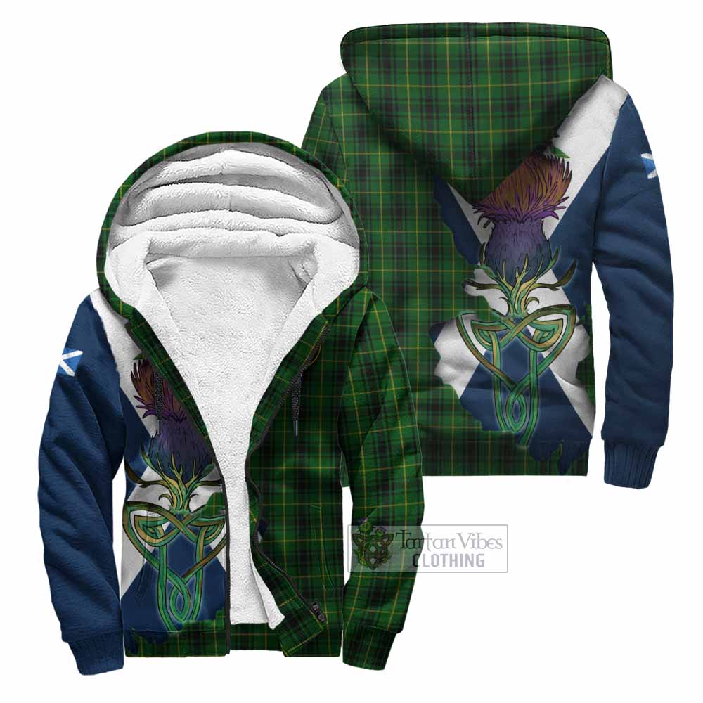 Tartan Vibes Clothing MacArthur (McArthur) Tartan Family Crest Sherpa Hoodie Scottish Thistle Celtic Inspired