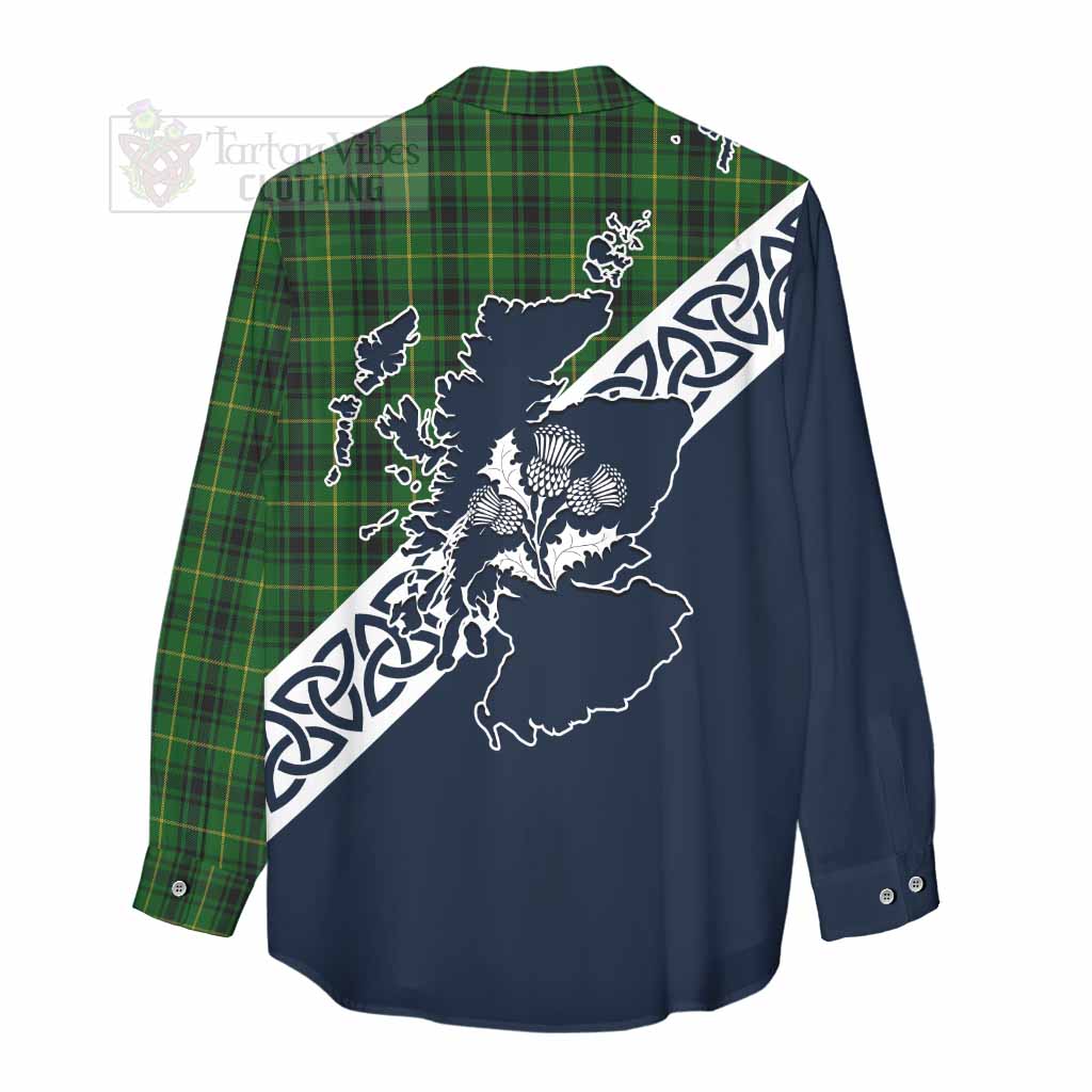 Tartan Vibes Clothing MacArthur (McArthur) Tartan Women's Casual Shirt Featuring Thistle and Scotland Map