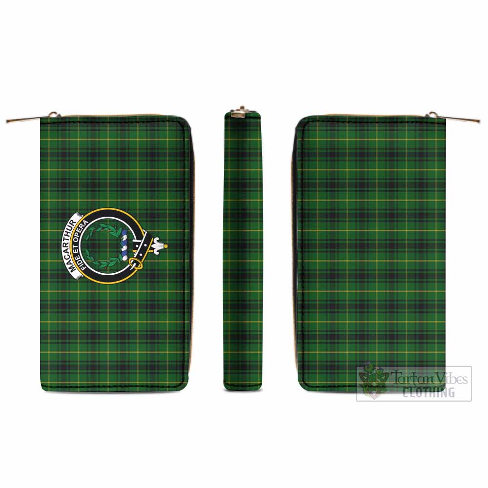Tartan Vibes Clothing MacArthur (McArthur) Tartan Women's Leather Wallet with Family Crest