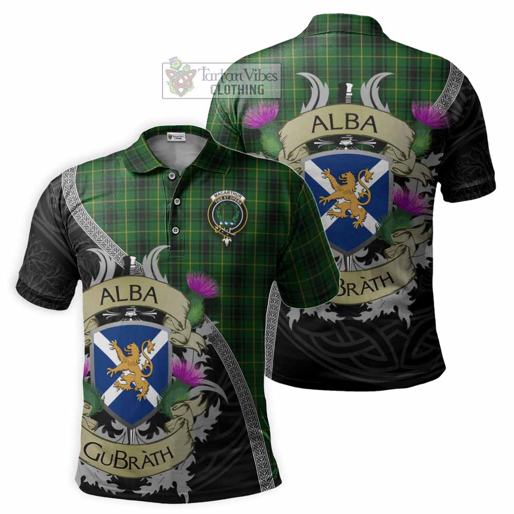 Tartan Vibes Clothing MacArthur (McArthur) Tartan Family Crest Polo Shirt Lion Rampant Royal Thistle Shield Celtic Inspired