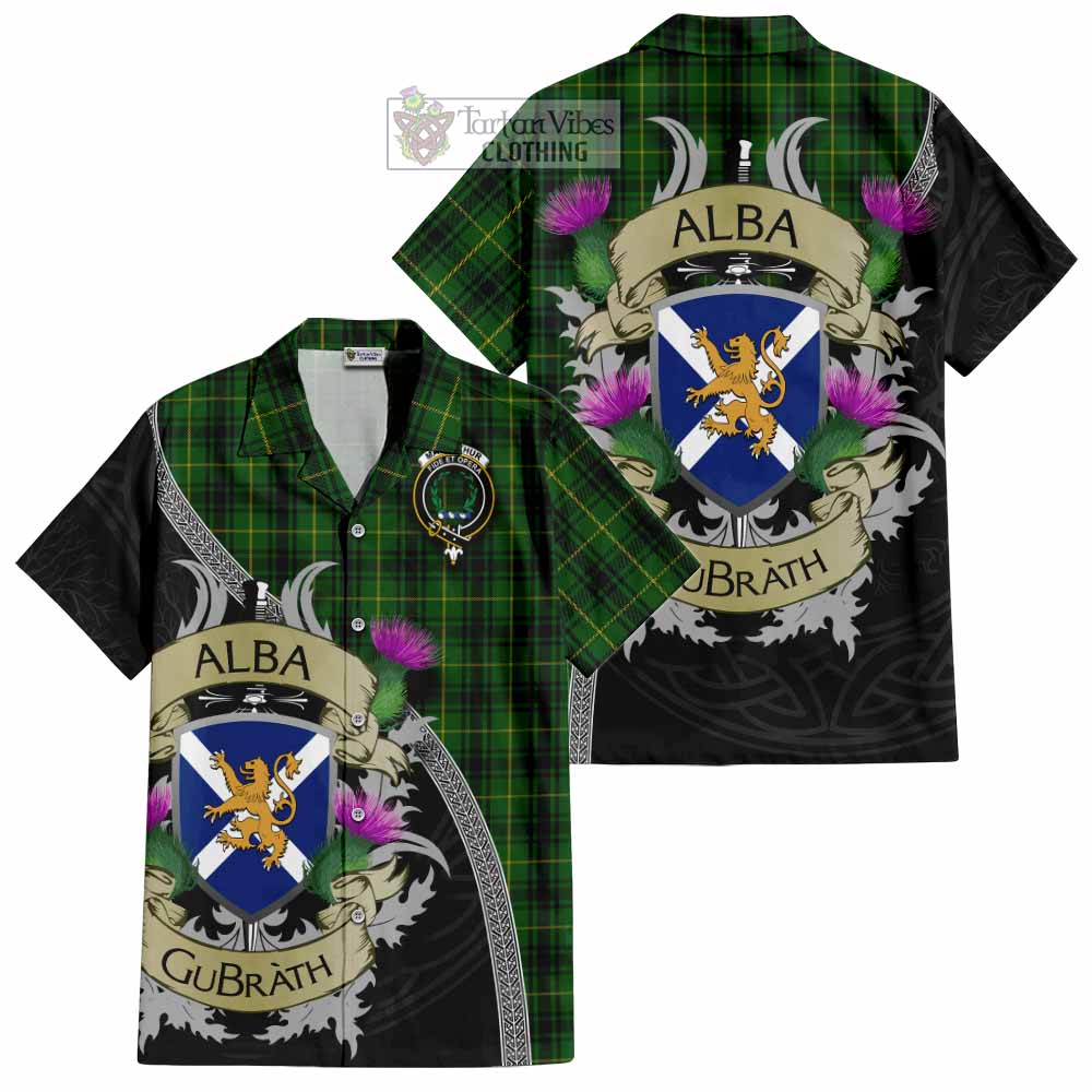 Tartan Vibes Clothing MacArthur (McArthur) Tartan Family Crest Short Sleeve Button Shirt Lion Rampant Royal Thistle Shield Celtic Inspired