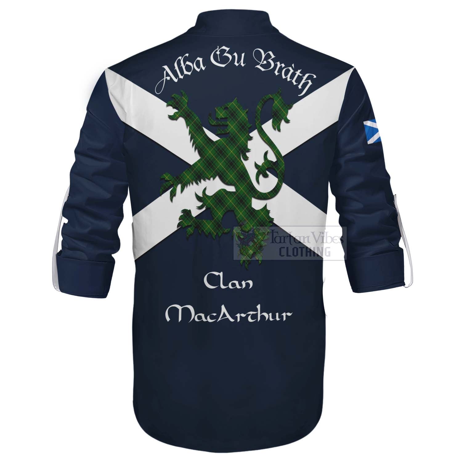 Tartan Vibes Clothing MacArthur (McArthur) Tartan Lion Rampant Ghillie Kilt Shirt Proudly Display Your Heritage with Alba Gu Brath and Clan Name