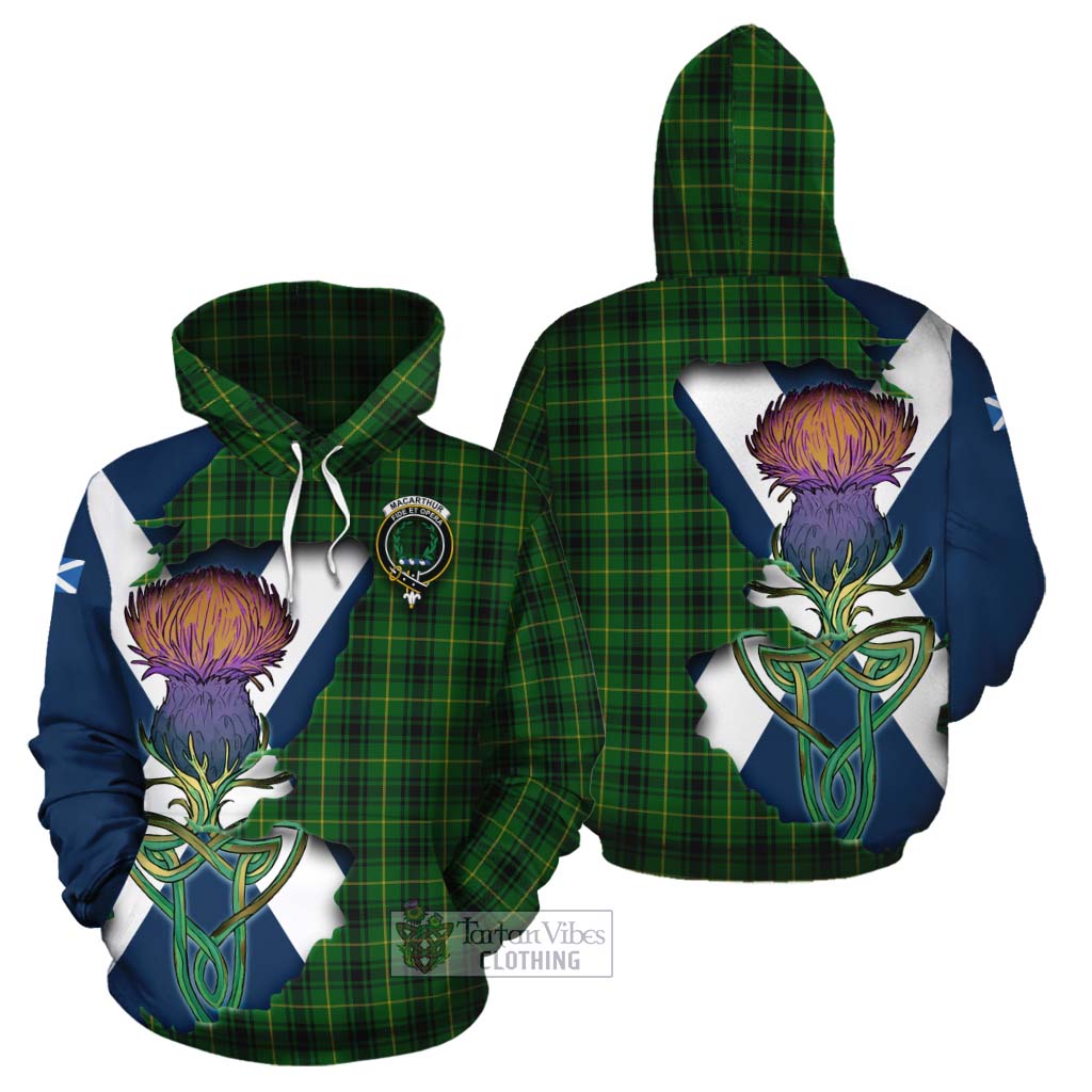 Tartan Vibes Clothing MacArthur (McArthur) Tartan Family Crest Cotton Hoodie Scottish Thistle Celtic Inspired