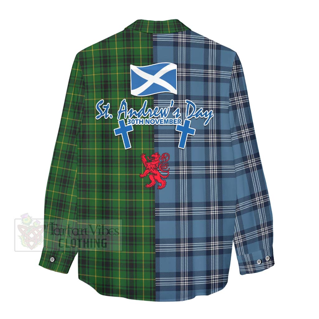 Tartan Vibes Clothing MacArthur (McArthur) Tartan Women's Casual Shirt Happy St. Andrew's Day Half Tartan Style