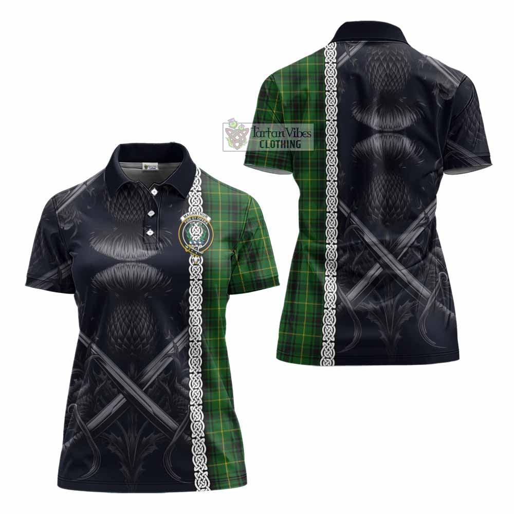 Tartan Vibes Clothing MacArthur (McArthur) Tartan Women's Polo Shirt with Family Crest Cross Sword Thistle Celtic Vibes