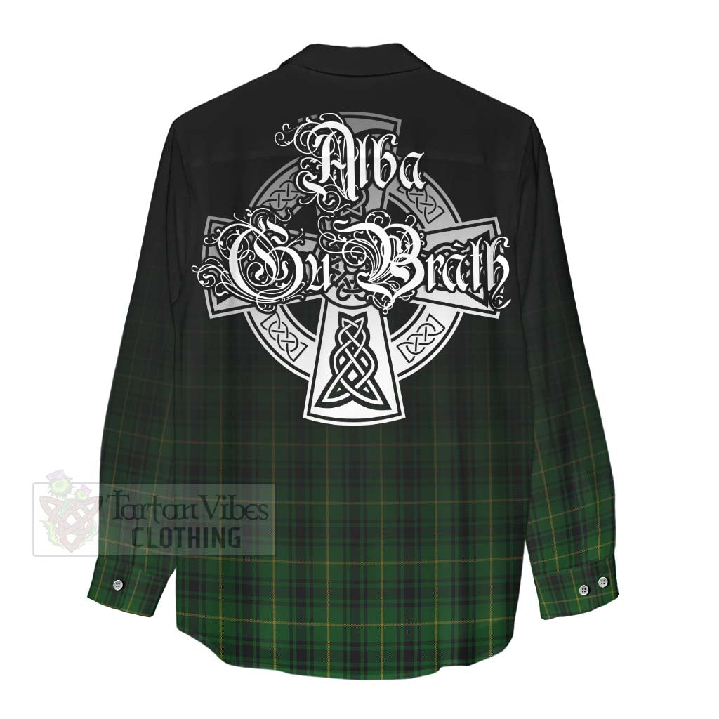 Tartan Vibes Clothing MacArthur (McArthur) Tartan Women's Casual Shirt Featuring Alba Gu Brath Family Crest Celtic Inspired