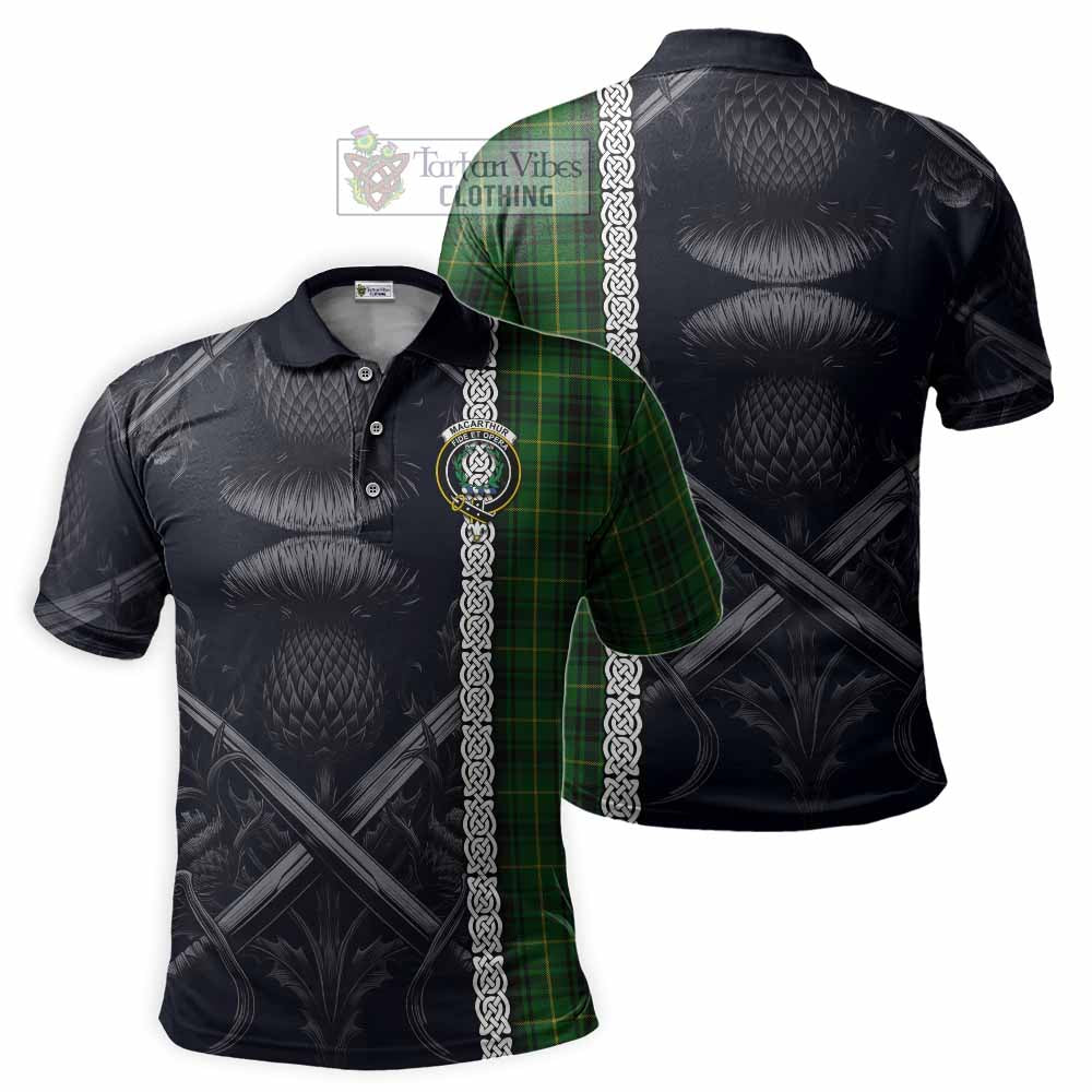 Tartan Vibes Clothing MacArthur (McArthur) Tartan Polo Shirt with Family Crest Cross Sword Thistle Celtic Vibes