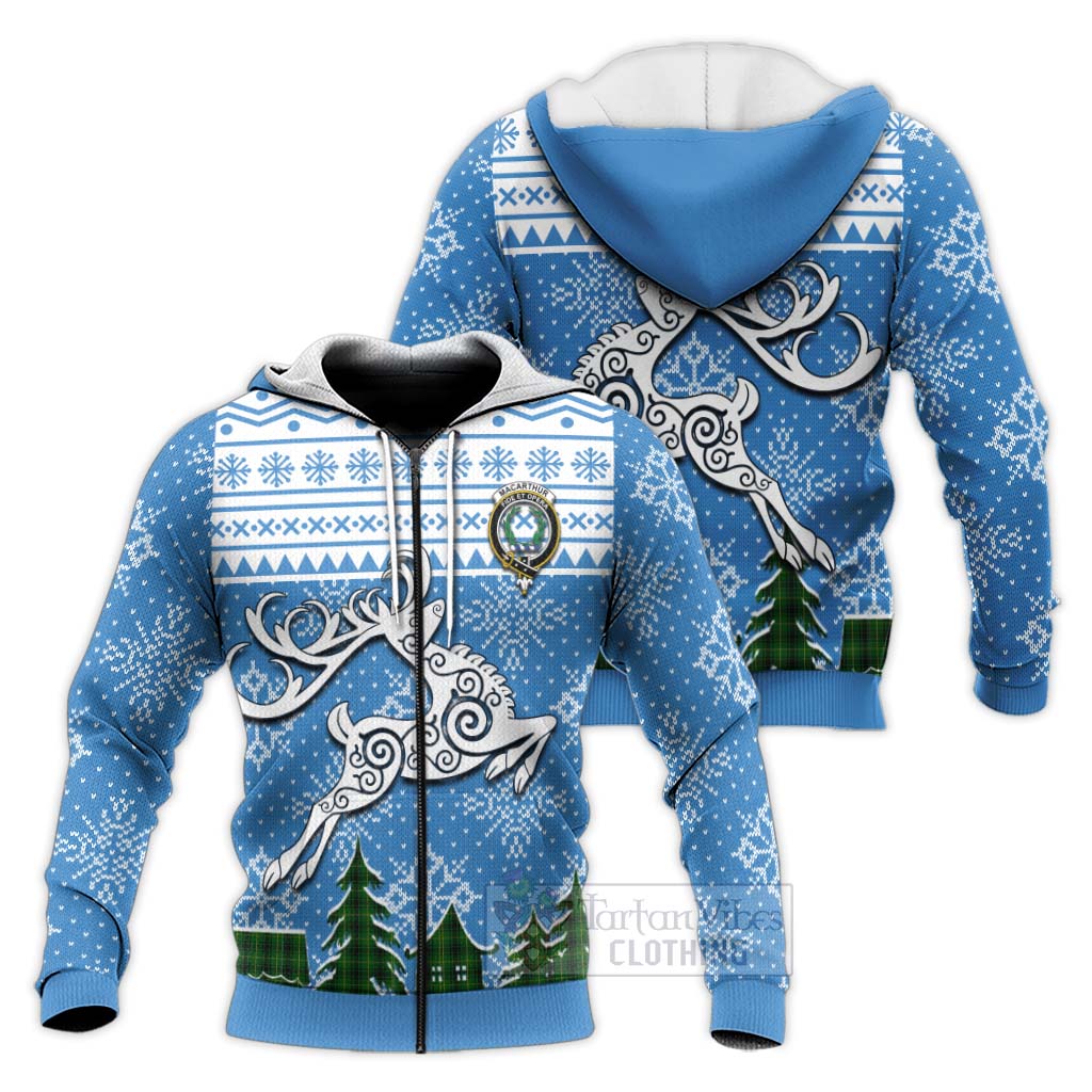 Tartan Vibes Clothing MacArthur (McArthur) Clan Christmas Knitted Hoodie Celtic Reindeer Style