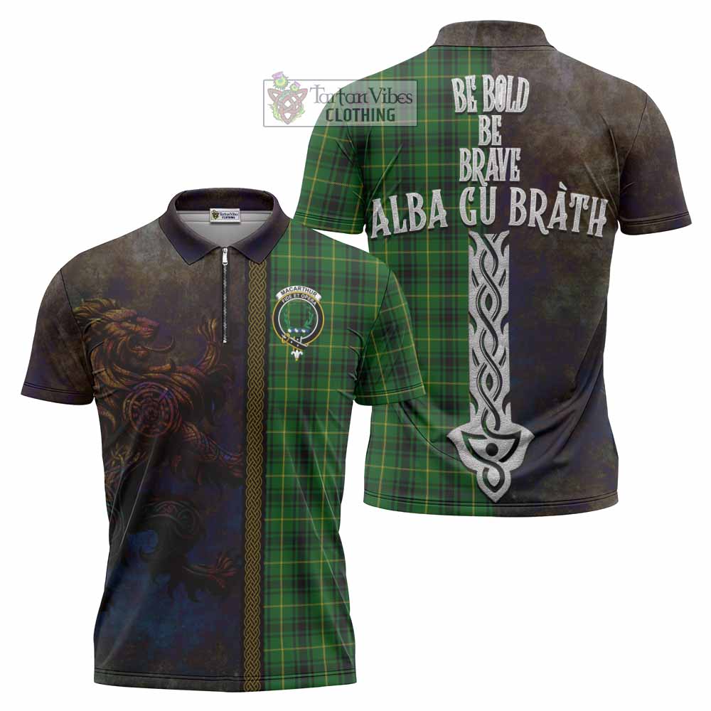 Tartan Vibes Clothing MacArthur (McArthur) Tartan Family Crest Zipper Polo Shirt Alba Gu Brath Be Brave Lion Ancient Style