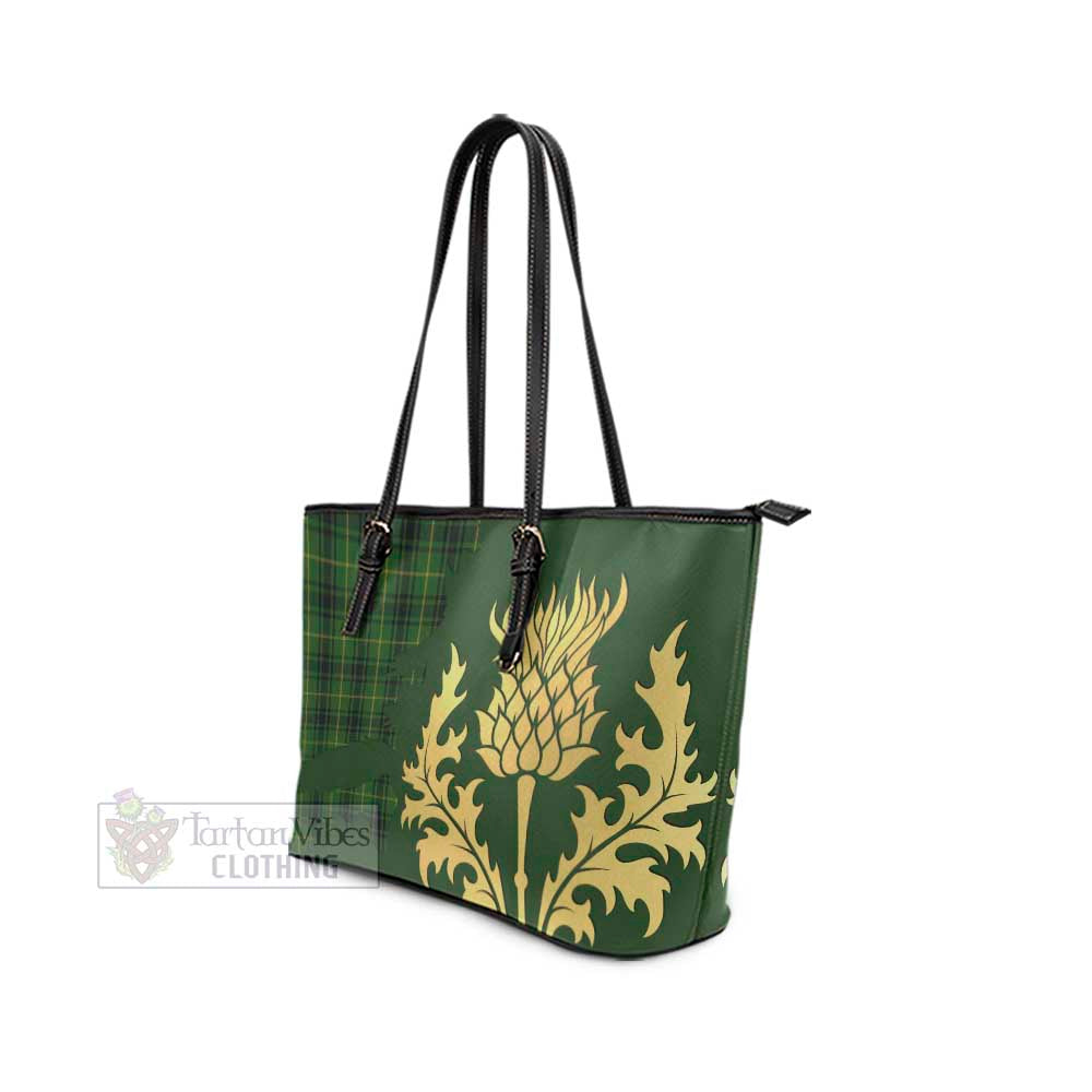 Tartan Vibes Clothing MacArthur (McArthur) Tartan Leather Tote Bag Gold Thistle Style