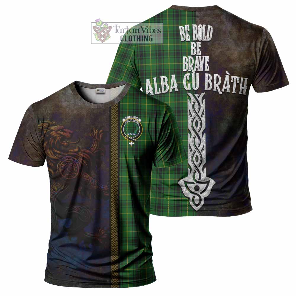 Tartan Vibes Clothing MacArthur (McArthur) Tartan Family Crest T-Shirt Alba Gu Brath Be Brave Lion Ancient Style
