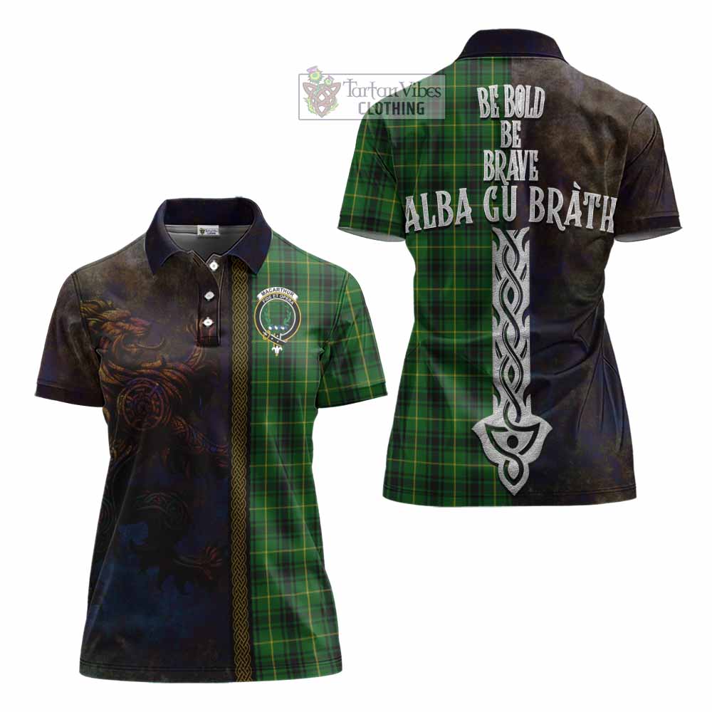 Tartan Vibes Clothing MacArthur (McArthur) Tartan Family Crest Women's Polo Shirt Alba Gu Brath Be Brave Lion Ancient Style