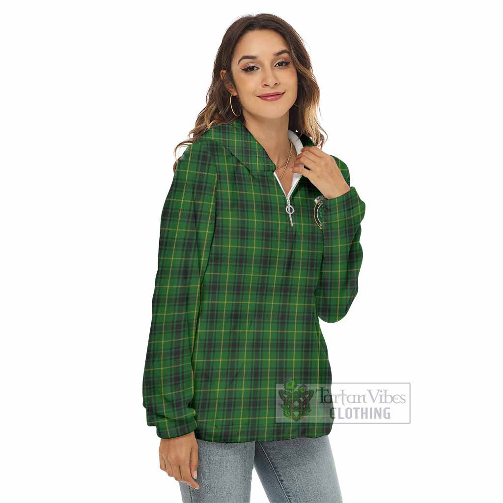 Tartan Vibes Clothing MacArthur (McArthur) Tartan Crest Women's Borg  Half Zip Fleece Hoodie