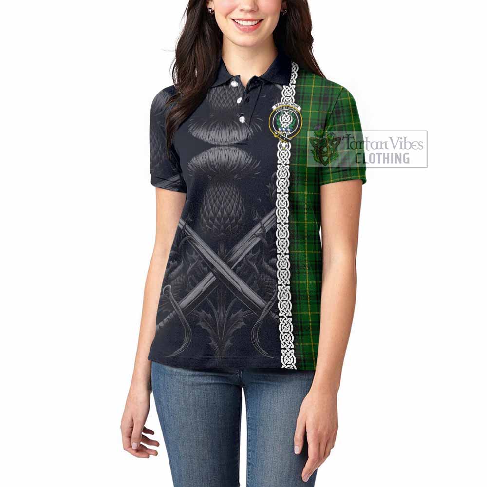 Tartan Vibes Clothing MacArthur (McArthur) Tartan Women's Polo Shirt with Family Crest Cross Sword Thistle Celtic Vibes
