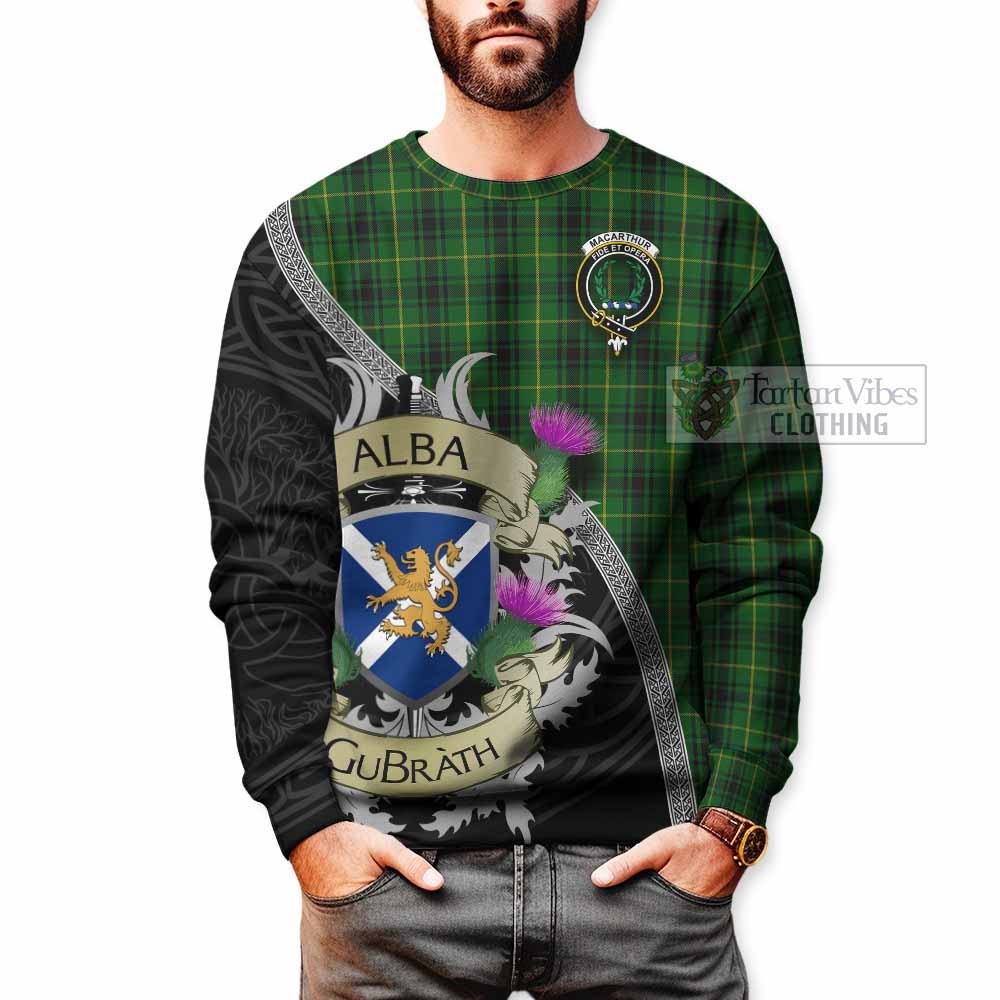 Tartan Vibes Clothing MacArthur (McArthur) Tartan Family Crest Sweatshirt Lion Rampant Royal Thistle Shield Celtic Inspired