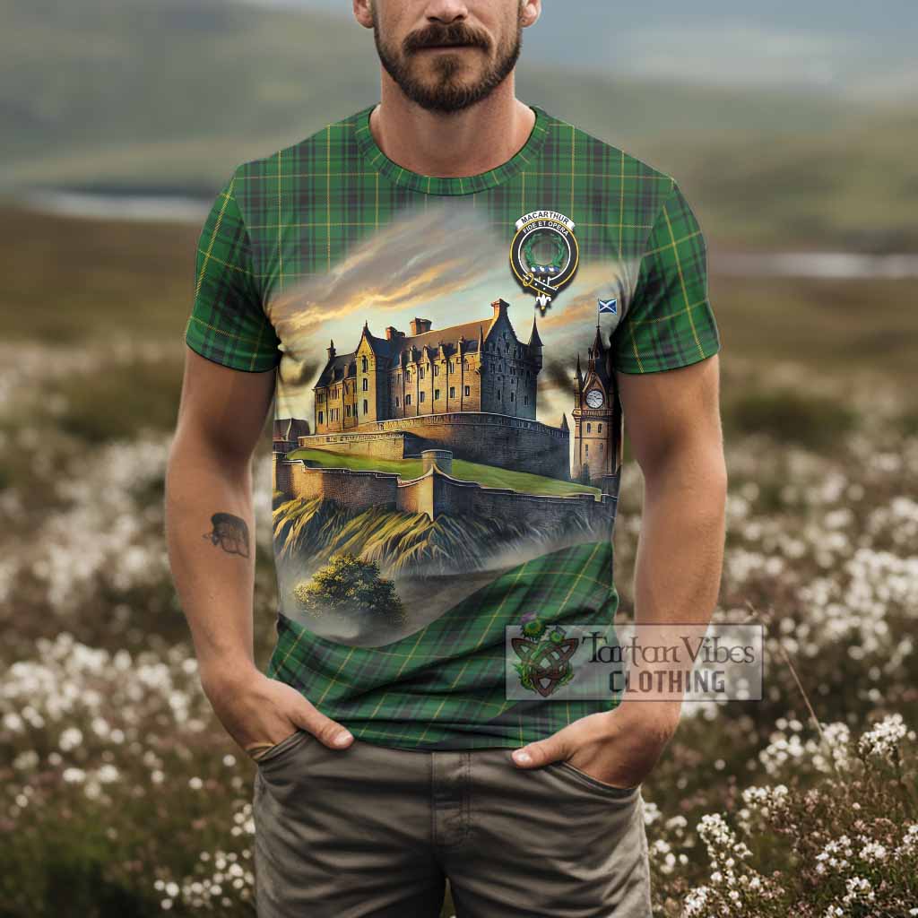 Tartan Vibes Clothing MacArthur (McArthur) Tartan Family Crest T-Shirt with Scottish Ancient Castle Stype