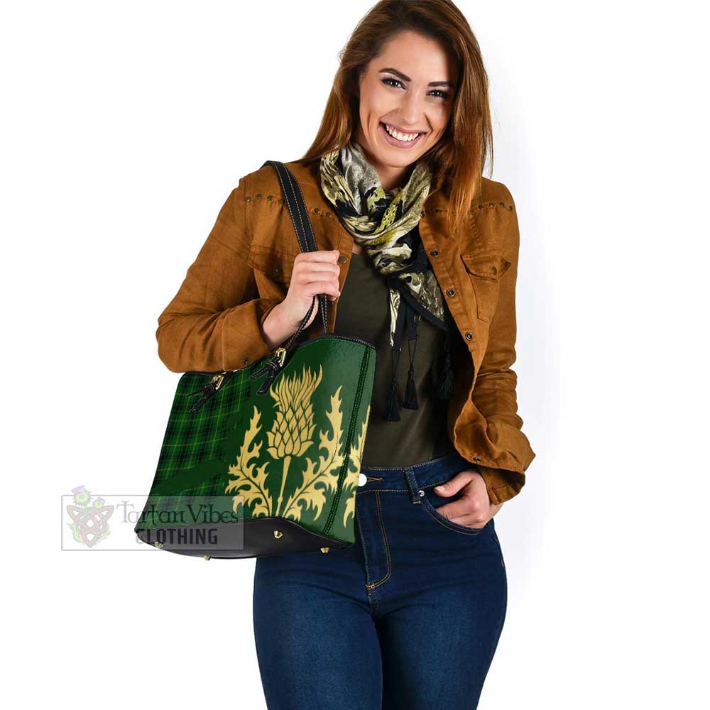 Tartan Vibes Clothing MacArthur (McArthur) Tartan Leather Tote Bag Gold Thistle Style