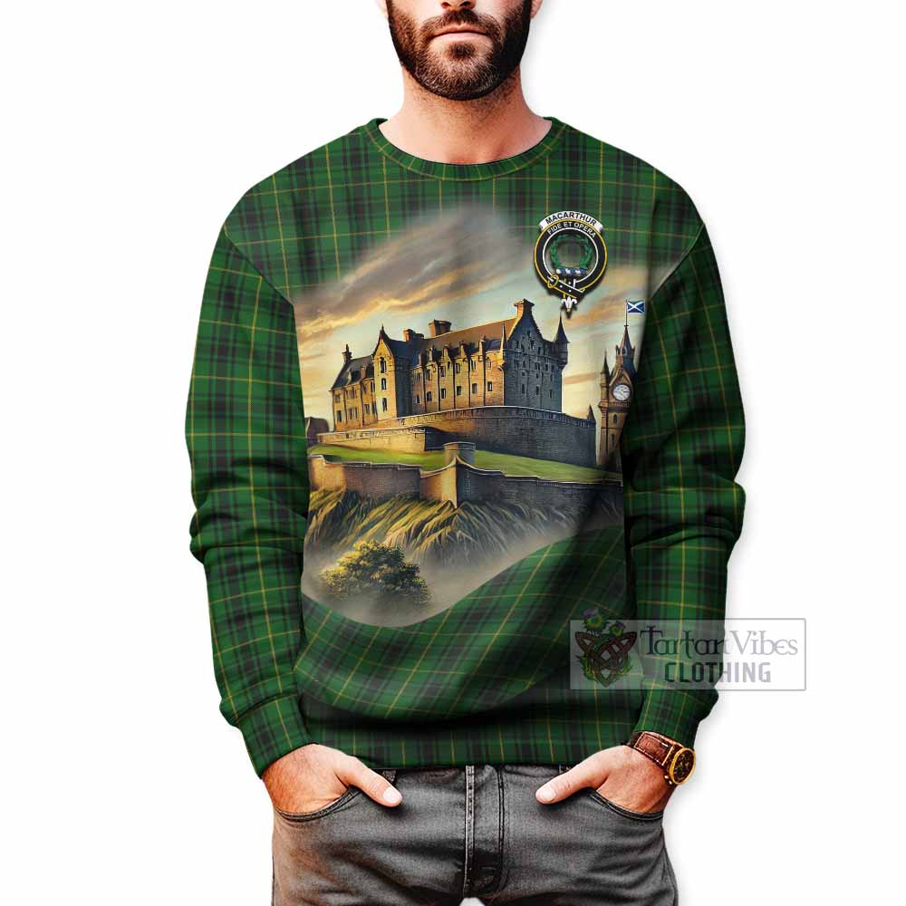 Tartan Vibes Clothing MacArthur (McArthur) Tartan Family Crest Sweatshirt with Scottish Ancient Castle Style