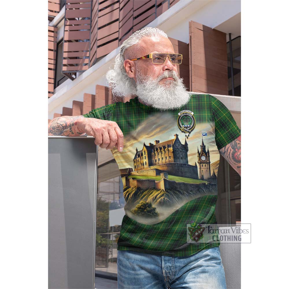 Tartan Vibes Clothing MacArthur (McArthur) Tartan Family Crest Cotton T-shirt with Scottish Ancient Castle Style