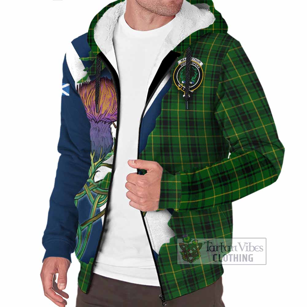 Tartan Vibes Clothing MacArthur (McArthur) Tartan Family Crest Sherpa Hoodie Scottish Thistle Celtic Inspired