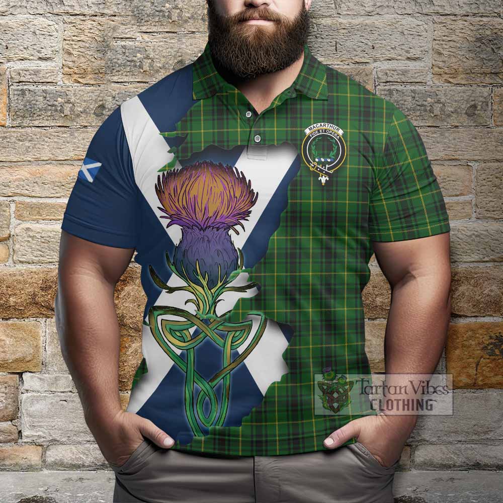 Tartan Vibes Clothing MacArthur (McArthur) Tartan Family Crest Polo Shirt Scottish Thistle Celtic Inspired
