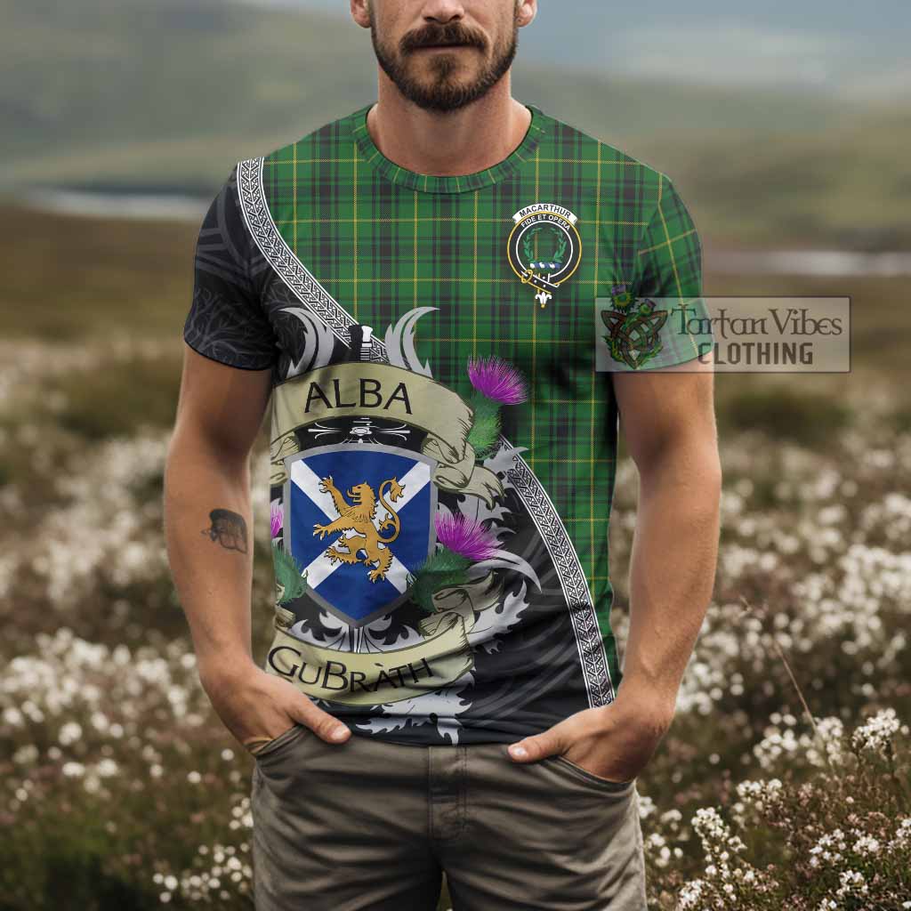 Tartan Vibes Clothing MacArthur (McArthur) Tartan Family Crest T-Shirt Lion Rampant Royal Thistle Shield Celtic Inspired