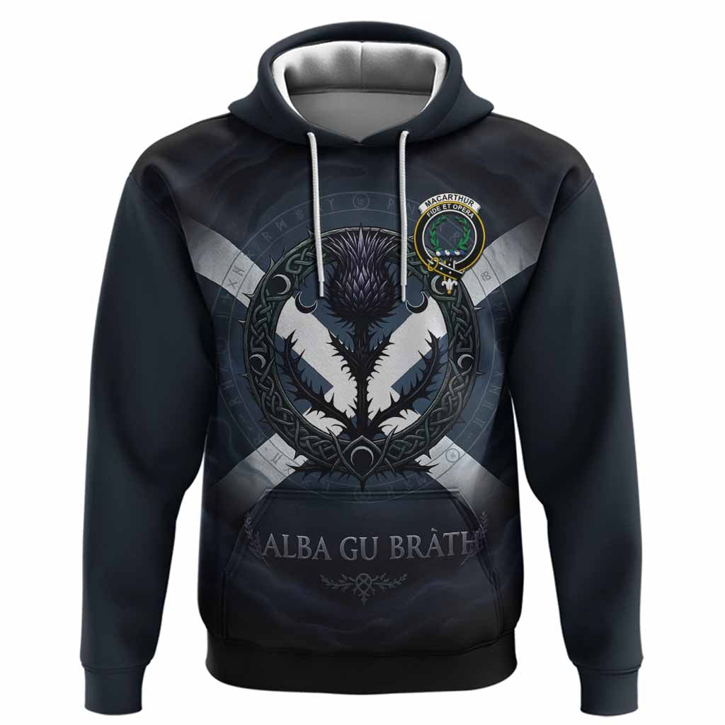 MacArthur (McArthur) Clan Crest Hoodie with Celtic Knot Thistle and Saltire