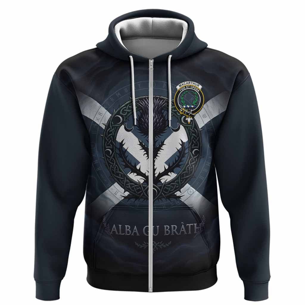 MacArthur (McArthur) Clan Crest Hoodie with Celtic Knot Thistle and Saltire