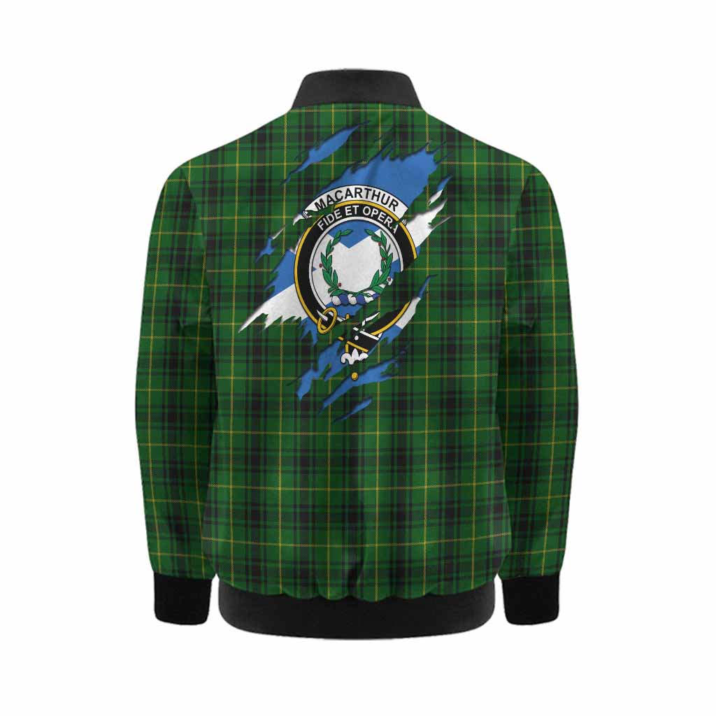 MacArthur (McArthur) Clan Crest In Me Tartan Kid Bomber Jacket Scotland Flag Style