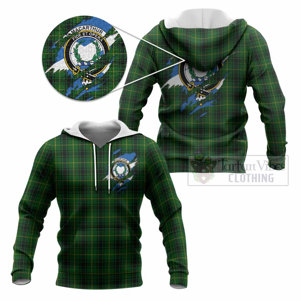 MacArthur (McArthur) Clan Crest In Me Tartan Knitted Hoodie Scotland Flag Style