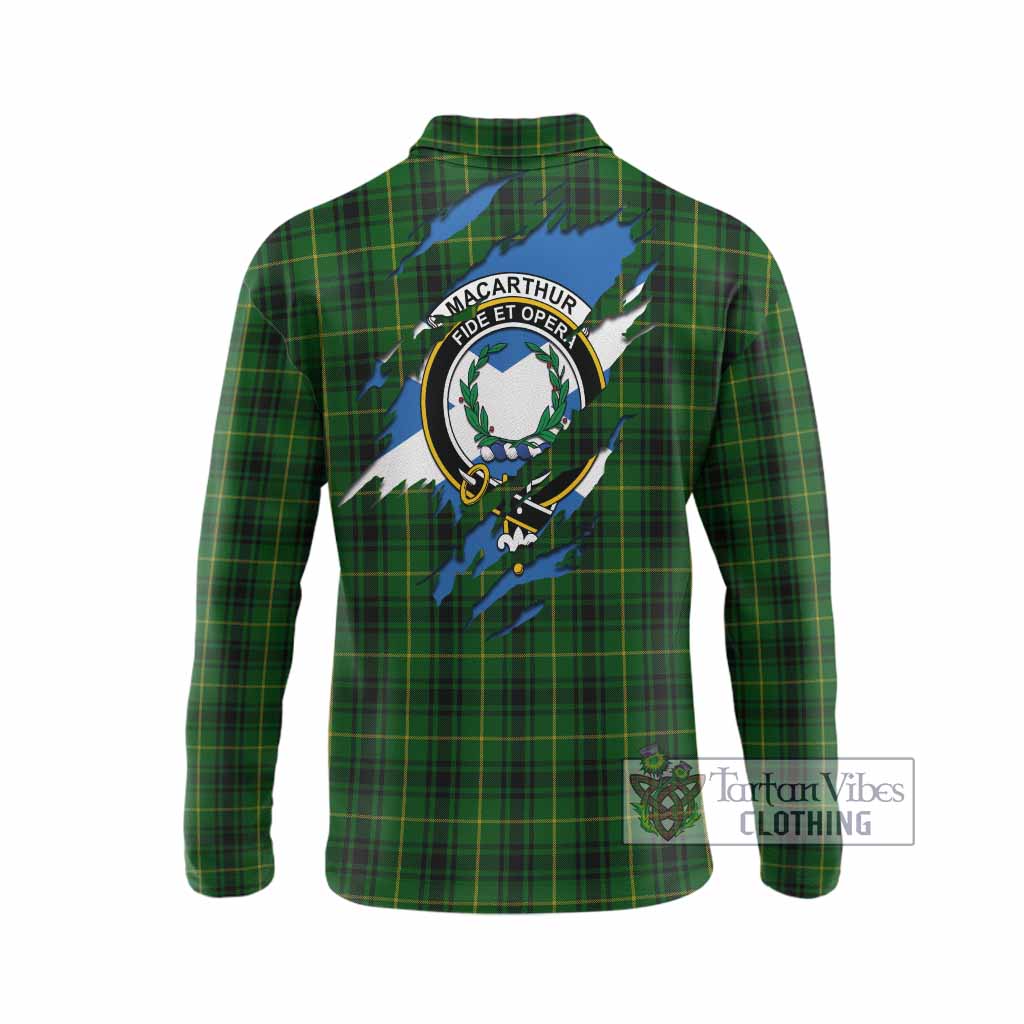MacArthur (McArthur) Clan Crest In Me Tartan Long Sleeve Polo Shirt Scotland Flag Style