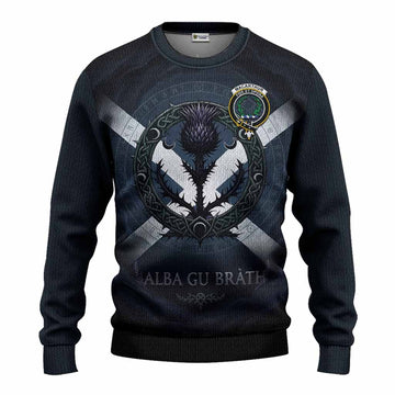 MacArthur (McArthur) Clan Crest Knitted Sweater with Celtic Knot Thistle and Saltire