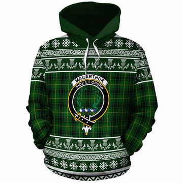 MacArthur (McArthur) Clan Tartan Christmas Cotton Hoodie with Family Crest