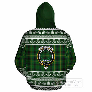 MacArthur (McArthur) Clan Tartan Christmas Cotton Hoodie with Family Crest