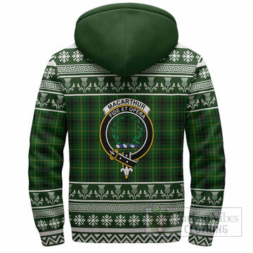 MacArthur (McArthur) Clan Tartan Christmas Fleece Hoodie with Family Crest