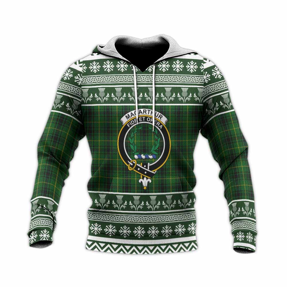 MacArthur (McArthur) Clan Tartan Christmas Knitted Hoodie with Family Crest - Tartan Vibes Clothing