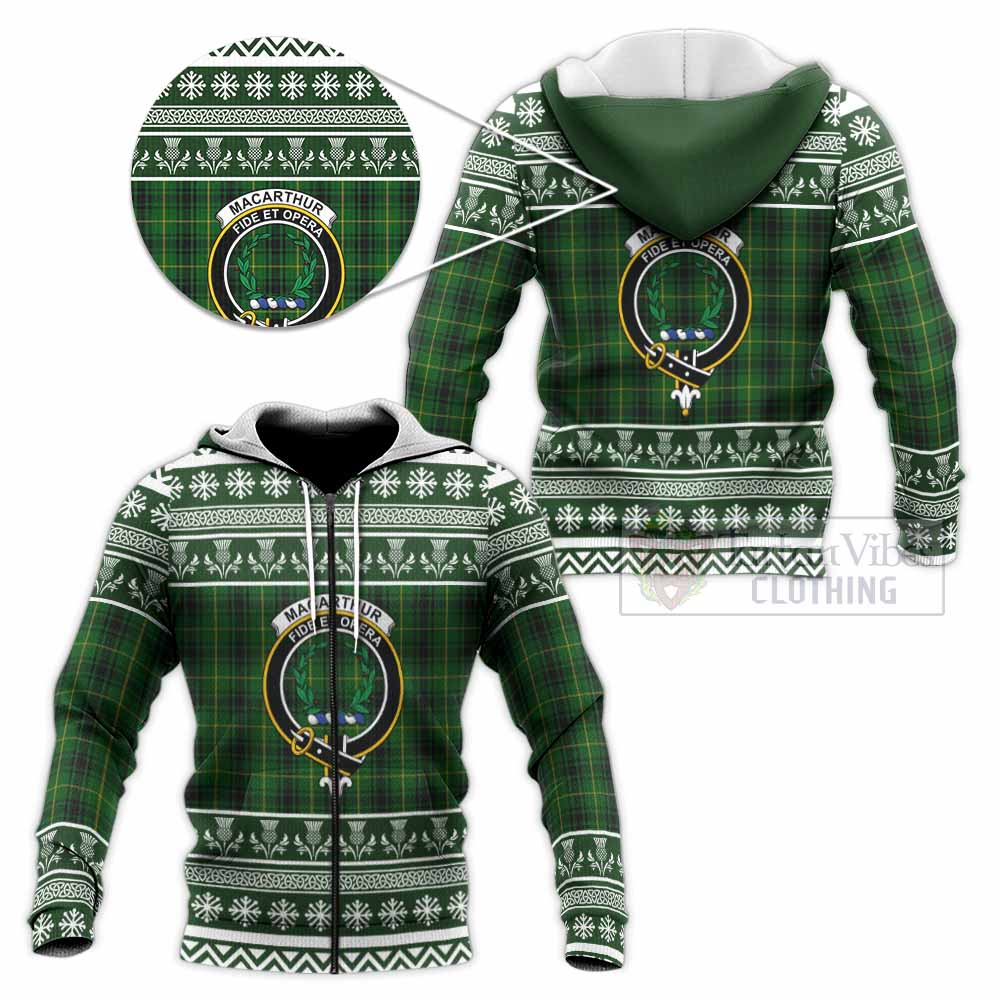 MacArthur (McArthur) Clan Tartan Christmas Knitted Hoodie with Family Crest - Tartan Vibes Clothing