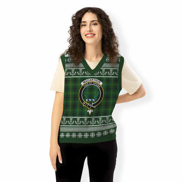 MacArthur (McArthur) Clan Tartan Christmas Knitted V-Neck Vest with Family Crest