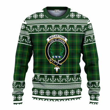 MacArthur (McArthur) Clan Tartan Christmas Ugly Sweater with Family Crest
