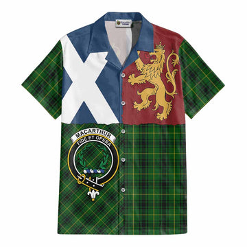 MacArthur (McArthur) Crest Tartan Cotton Hawaiian Shirt with Lion Rampant Saltire Style
