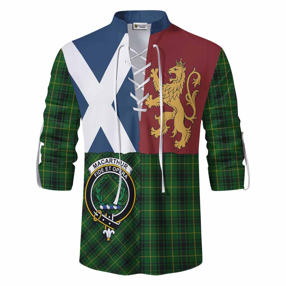 MacArthur (McArthur) Crest Tartan Ghillie Shirt with Lion Rampant Saltire Style - Tartan Vibes Clothing
