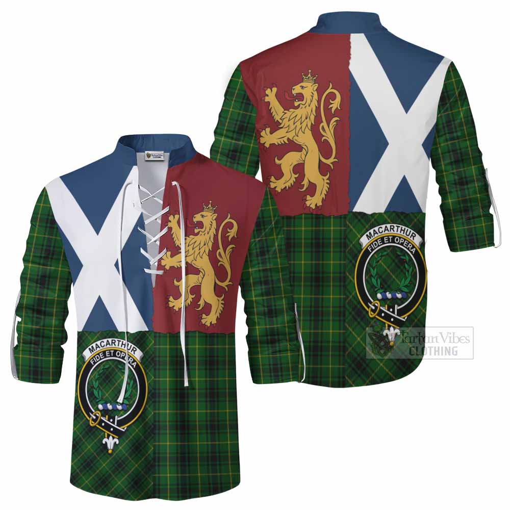 MacArthur (McArthur) Crest Tartan Ghillie Shirt with Lion Rampant Saltire Style - Tartan Vibes Clothing